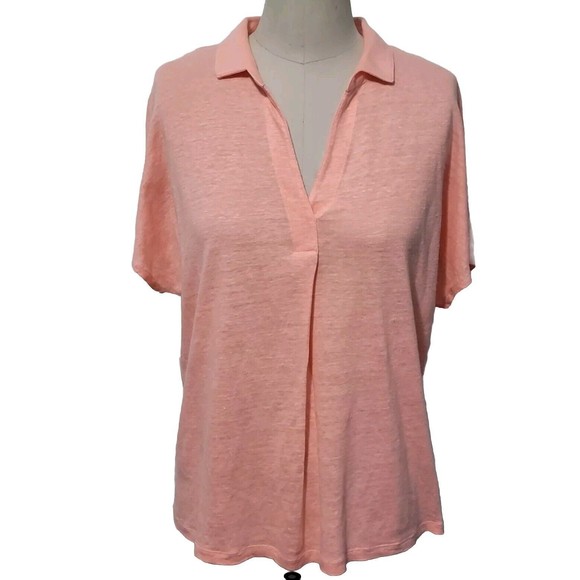 Chico's Tops - **SOLD**Chicos Linen Blouse Womens Sz 2 /Large Peach V-Neck Short Sleeve Tunic